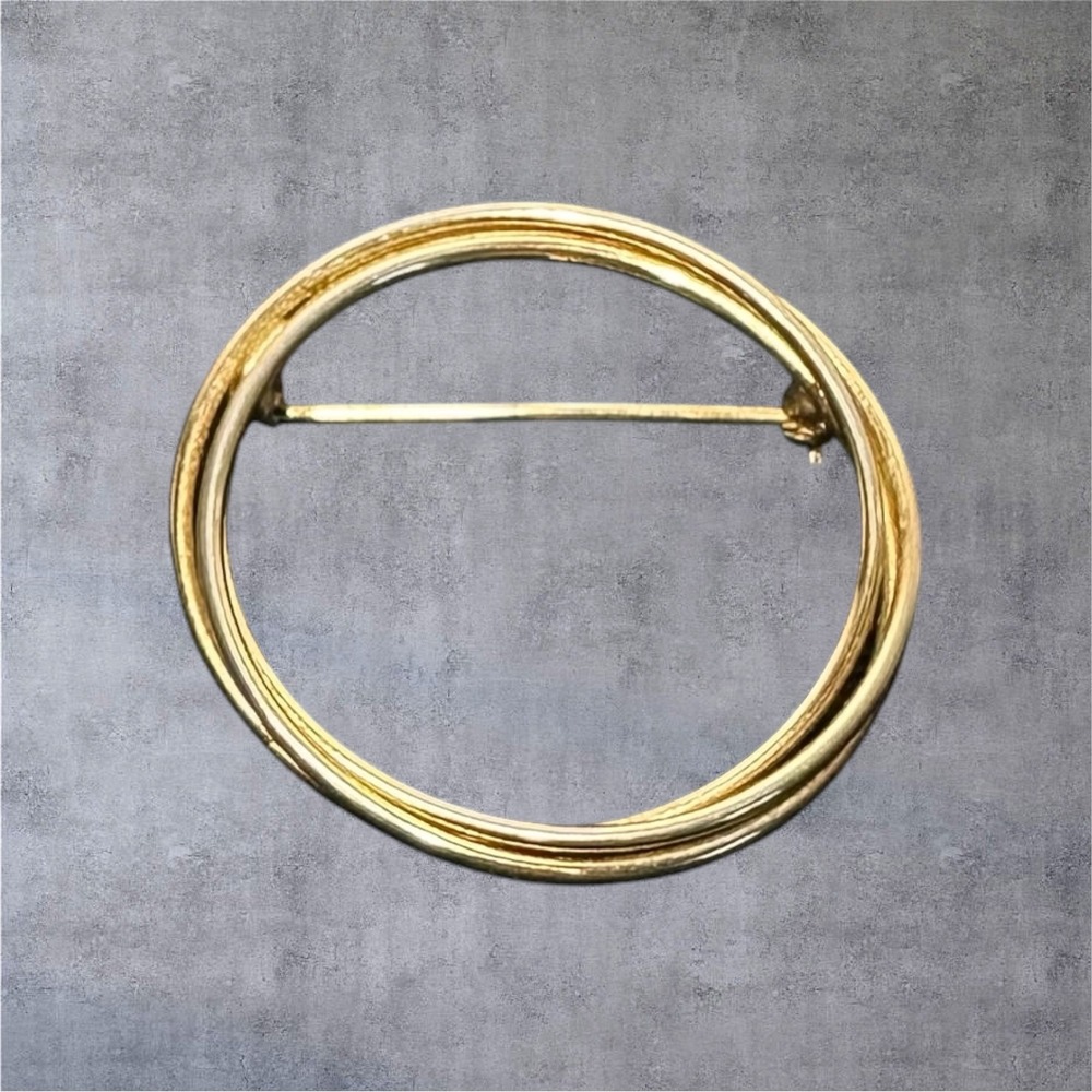 Vintage Gold Tone Circle Brooch‎ Minimalist Double Ring Pin